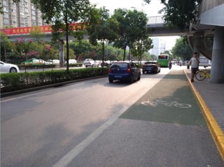 图中的自行车道设置方式是哪一种?